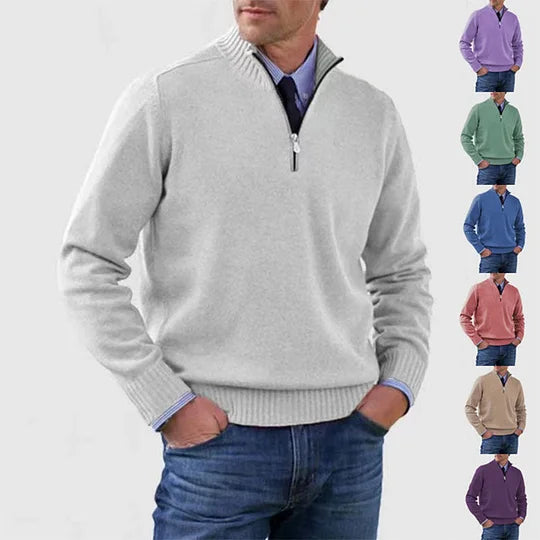 Herren Strickpullover, halber Reißverschluss Stehkragen leicht warm bequem vielseitig