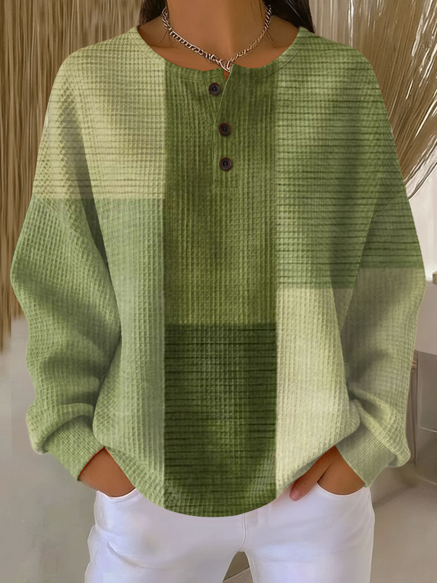 Damen Pullover Waffelstrick Langarm lose warme bequeme Passform