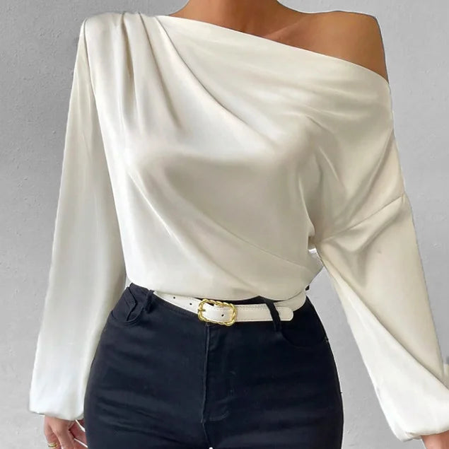 Damenbluse, Satin asymmetrischer Ausschnitt einfarbig