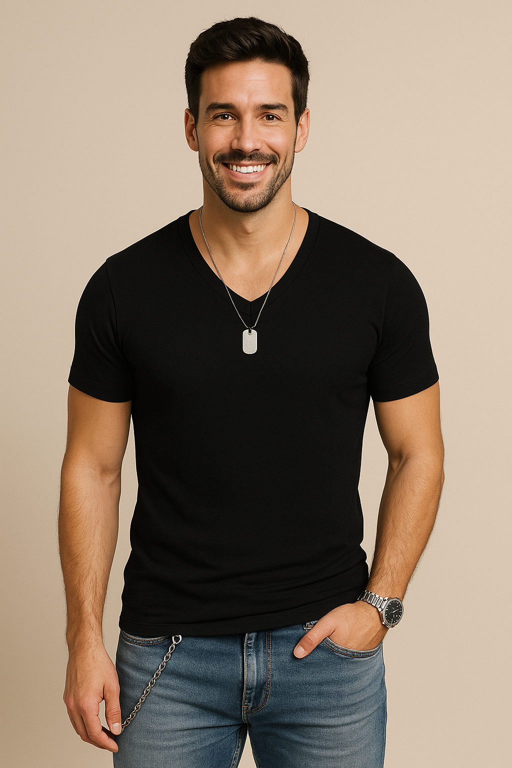 WILHELM | Herren T-Shirt mit V-Ausschnitt für Sommer und Alltag