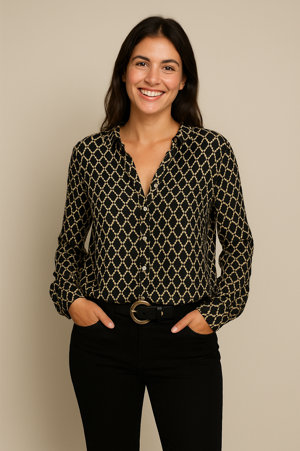 WILHELM | Damen Bluse mit V-Ausschnitt und klassischem Muster luftig & leicht