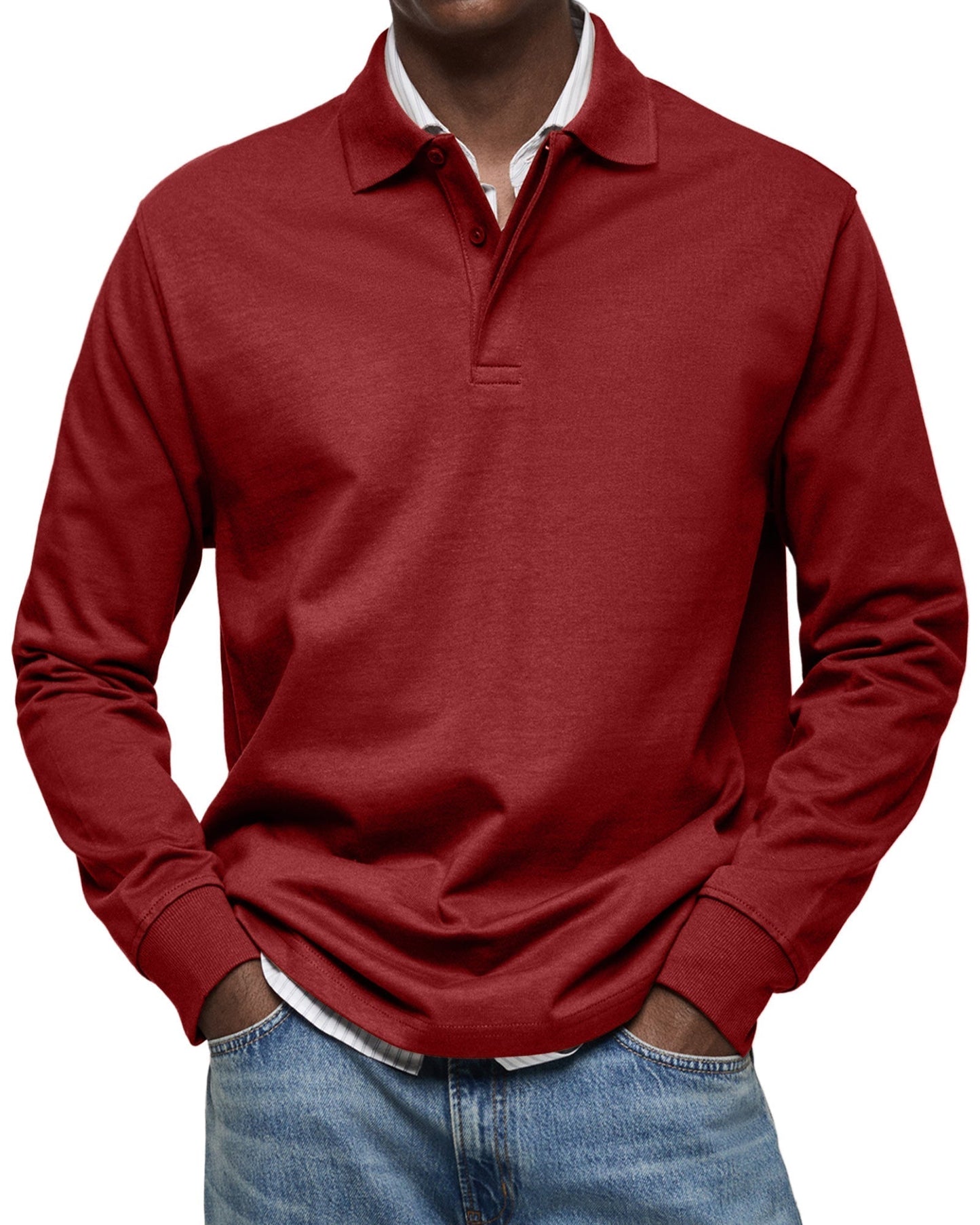 Herren Polo Knopfleiste Langarm klassisch bequem vielseitig elegant