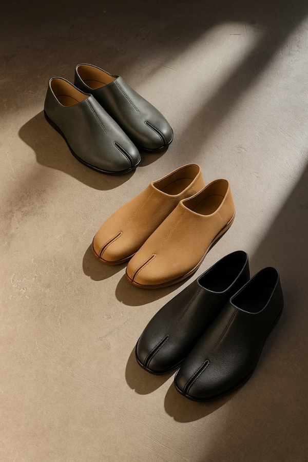 Herren Tabi Slipper Leder Kuhhaut gespaltene Zehen quadratisch verstellbare Ferse Slip-On