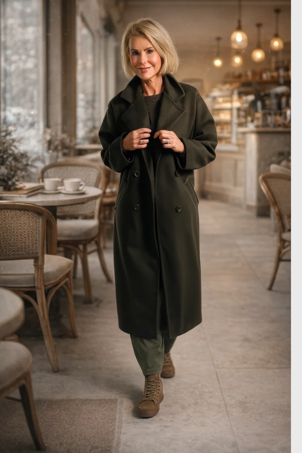Damen Mantel Lang Doppelreiher Oversized Gefüttert Elegant Casual One Size
