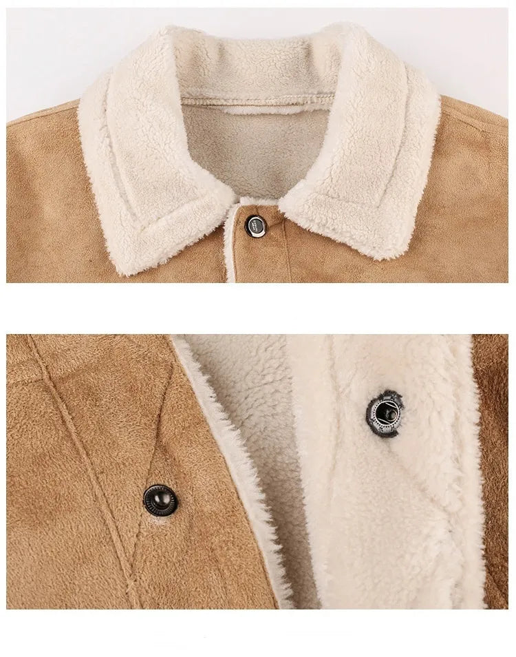 Herren Winterjacke Kunstfell warm gefüttert langarm einfarbig Freizeitjacke