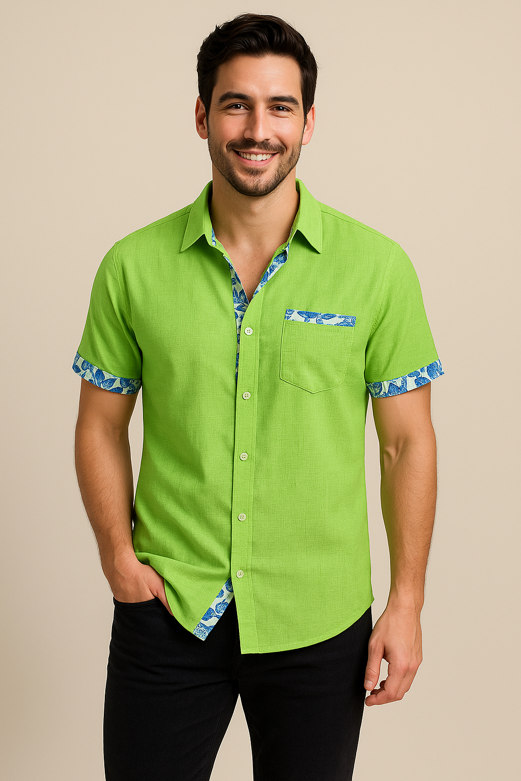 WILHELM | Herren Kurzarmhemd in Leinenoptik für Sommer und Freizeit