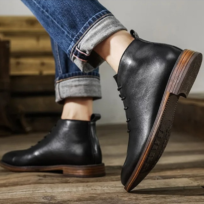 Herren Stiefel Leder elegant rutschfest Zuglasche bequem klassisch Alltag Business Casual