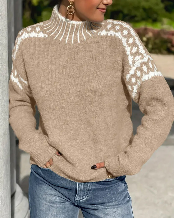 Damen Strickpullover Rollkragen Muster Warm Komfort Winter Alltag