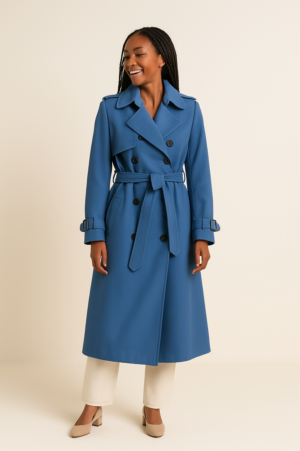 WILHELM | Eleganter Damen Trenchcoat lang mit Bindegürtel und Knopfleiste