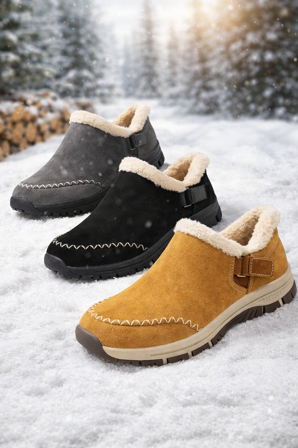 Damen Slip-On Schuhe gefüttert Anti-Rutsch leicht bequem warm