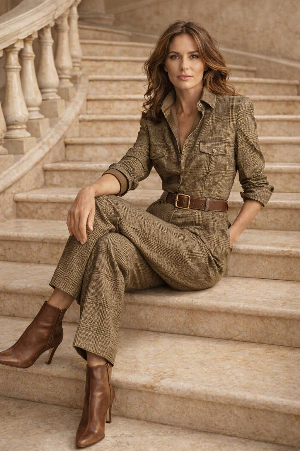 Damen Jumpsuit elegant, tailliert, Knöpfe, Taschen, bequeme Passform
