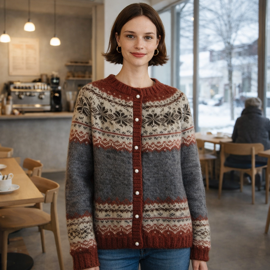 Damen Strickcardigan Knopfleiste Muster Warm Komfort Winter Alltag