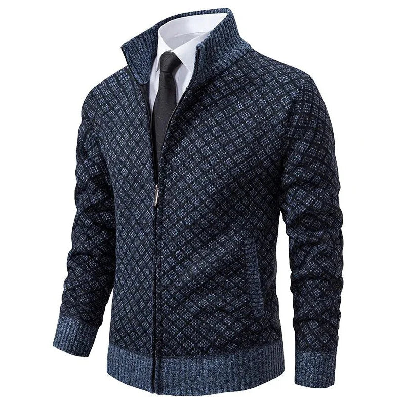 Herren Strickcardigan Reißverschluss Stehkragen Waffelstruktur Komfort Alltag