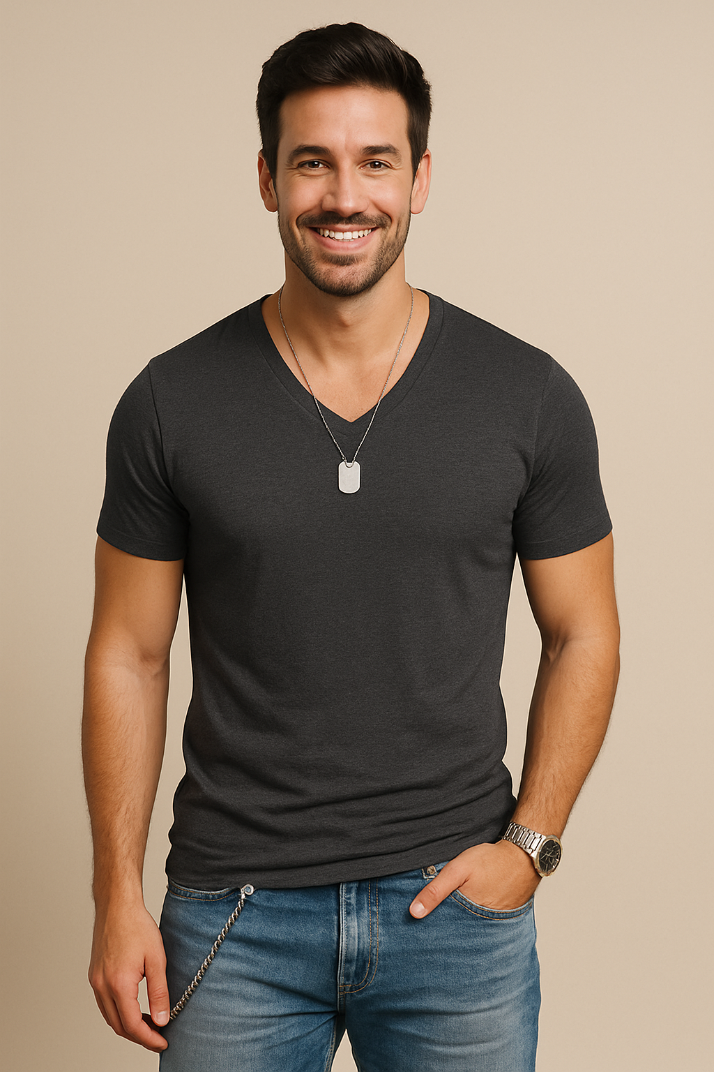 WILHELM | Herren T-Shirt mit V-Ausschnitt für Sommer und Alltag