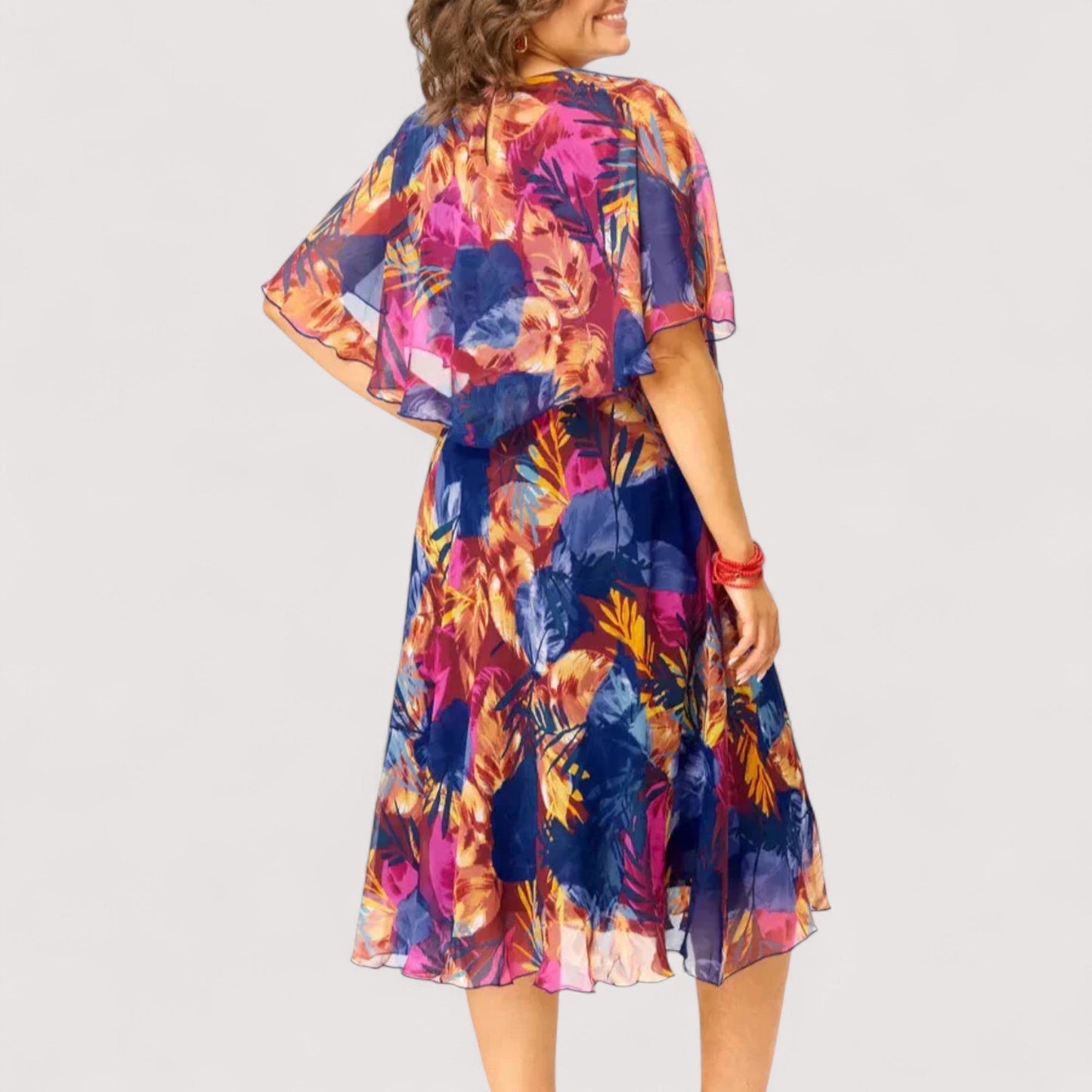 Damen Chiffonkleid leicht luftig ärmellos fließende Passform Sommerkleid mit Print