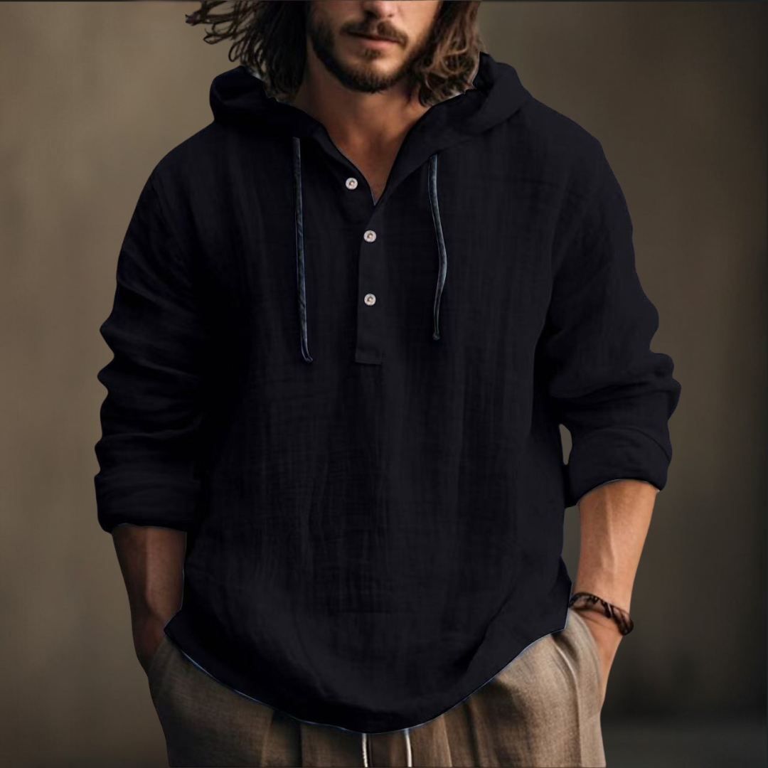 Herren Kapuzenshirt-Langarm-Knopfleiste Kapuze locker sitzend, bequem, vielseitig