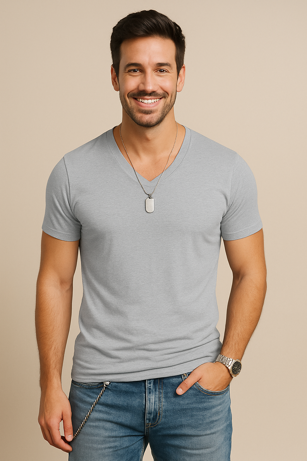 WILHELM | Herren T-Shirt mit V-Ausschnitt für Sommer und Alltag