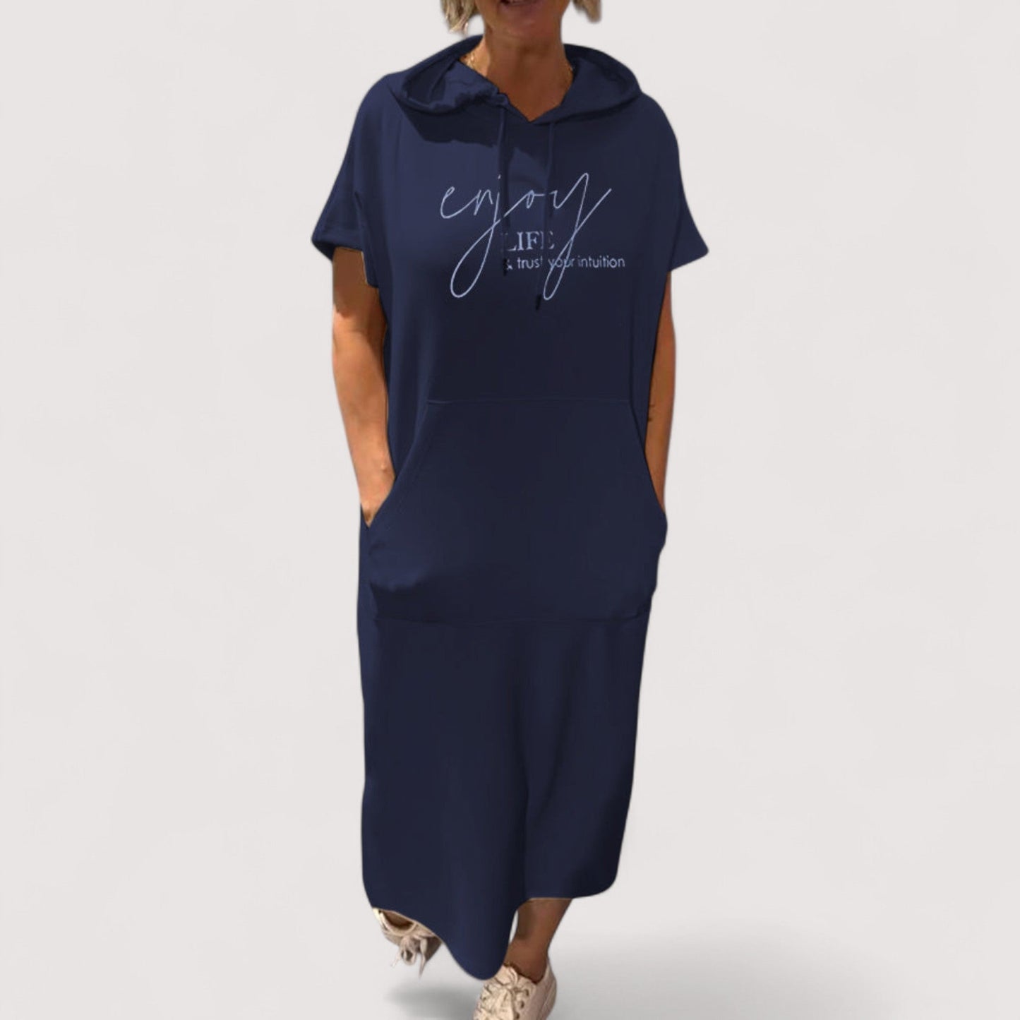 Damen Kapuzenkleid locker bequem mit Taschen lässig vielseitig
