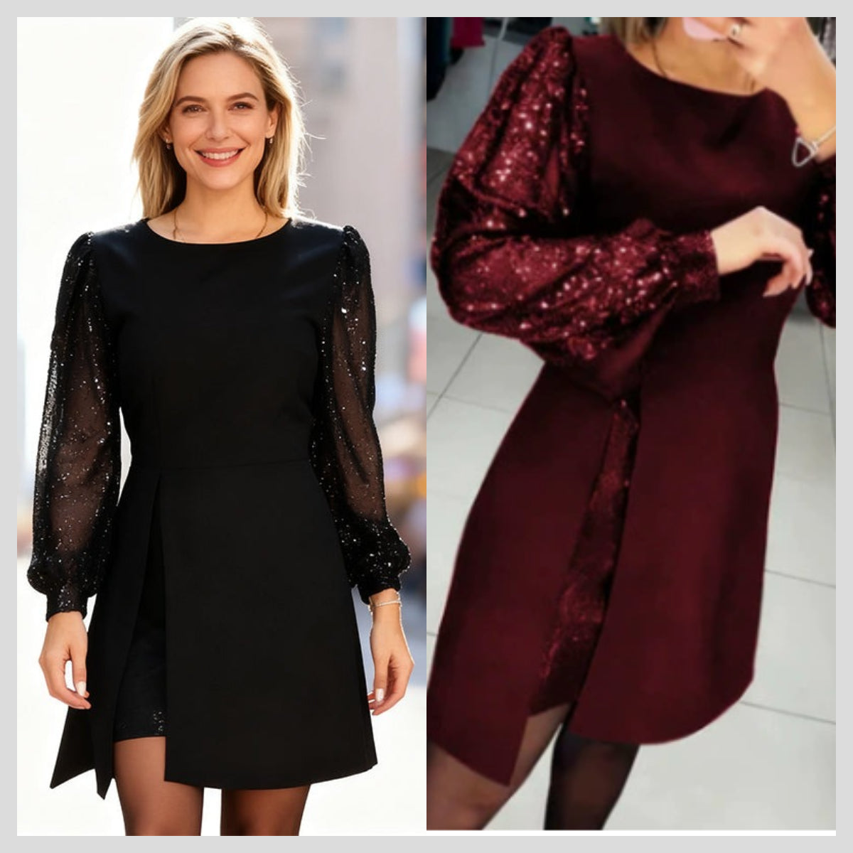 Damenkleid Pailletten ärmellos asymmetrisch schlank elegant Langarm
