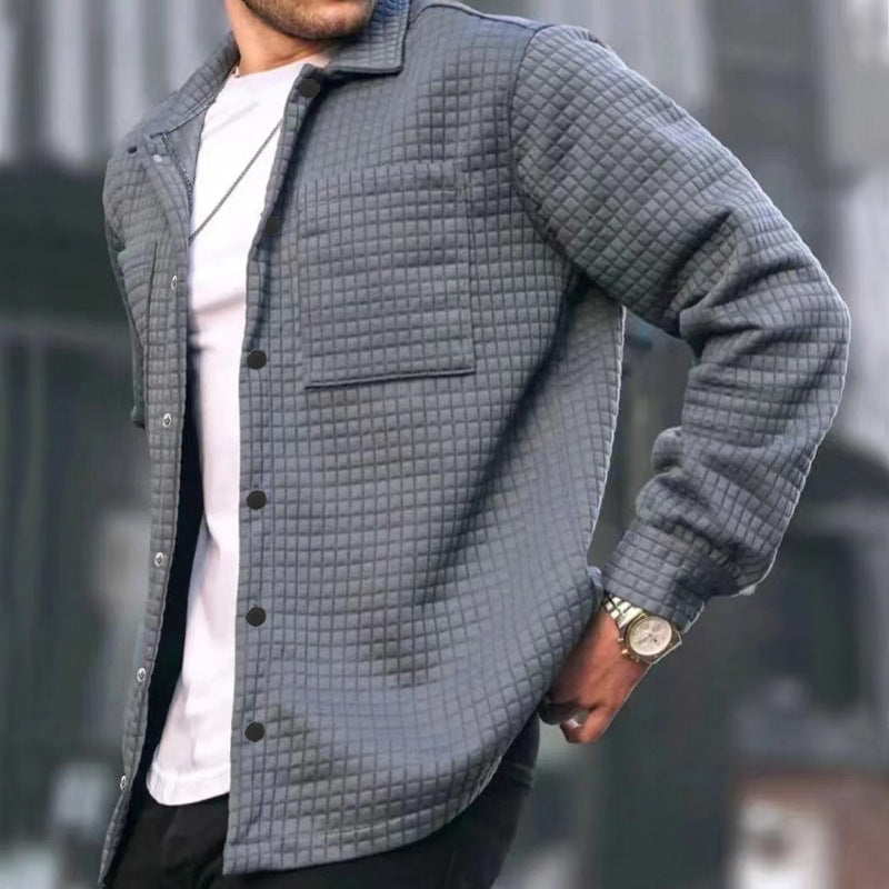 Herrenjacke Polyester Waffelstruktur einfarbiger Kragen Turndown Langarm regulär Lässig Frühling Herbst Winter