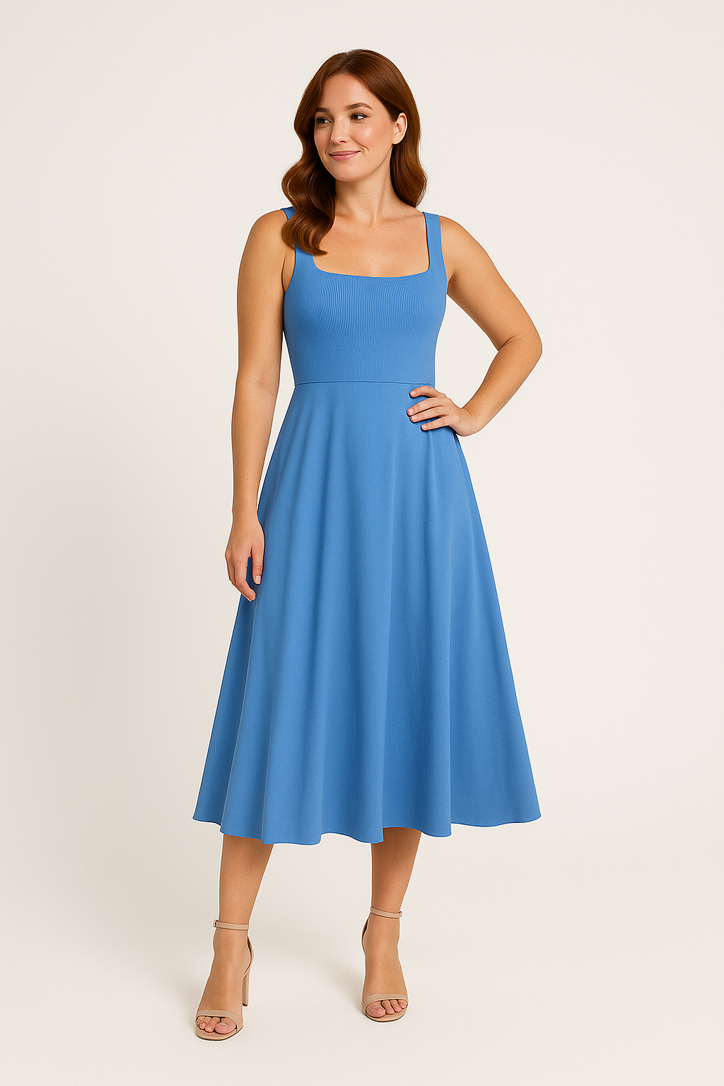 WILHELM | Sommerliches Damen A-Linien Midikleid mit eckigem Ausschnitt