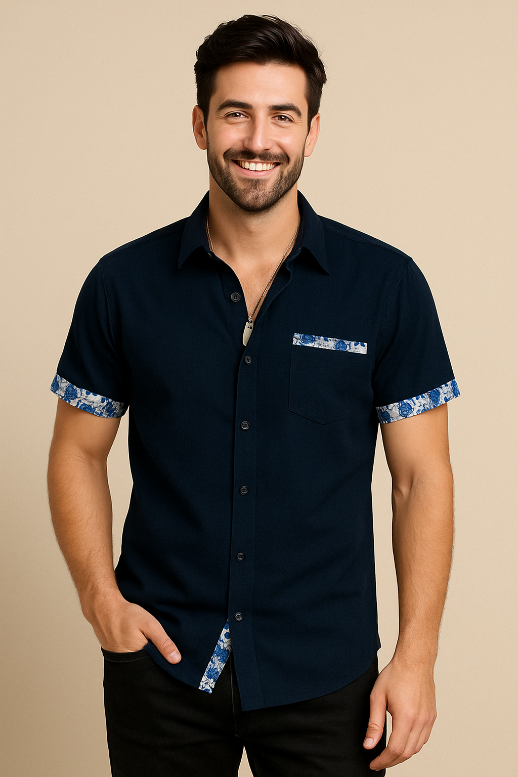 WILHELM | Herren Kurzarmhemd in Leinenoptik für Sommer und Freizeit