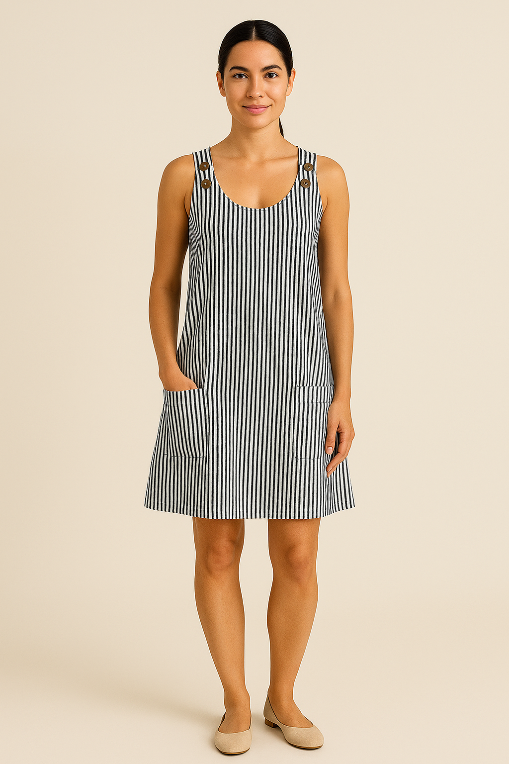 WILHELM | Damen Ärmelloses Sommerkleid mit Knopfleiste und Streifenmuster luftig & leicht