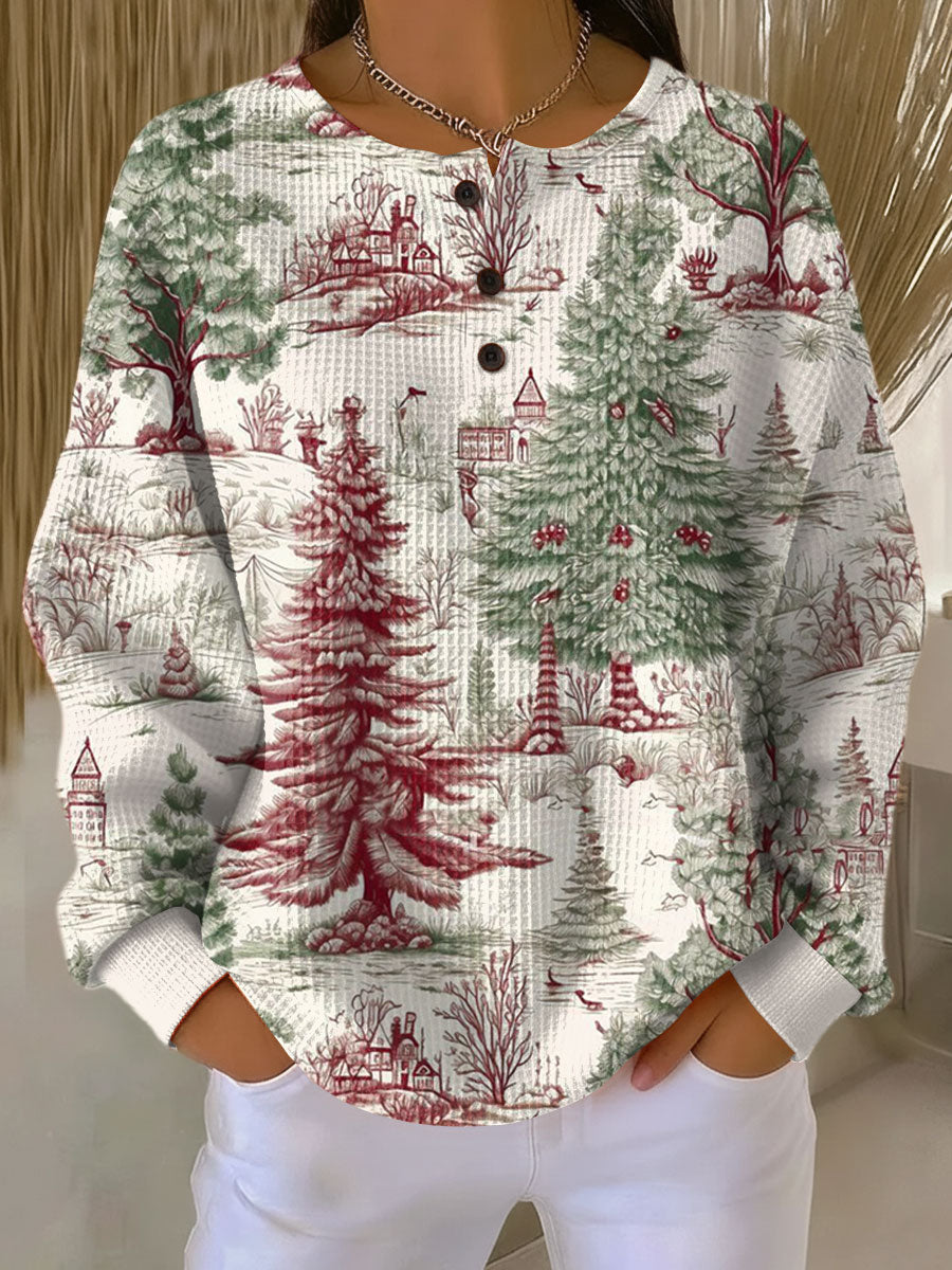 Damen Pullover Waffelstrick Langarm warme lockere bequeme weiche Passform