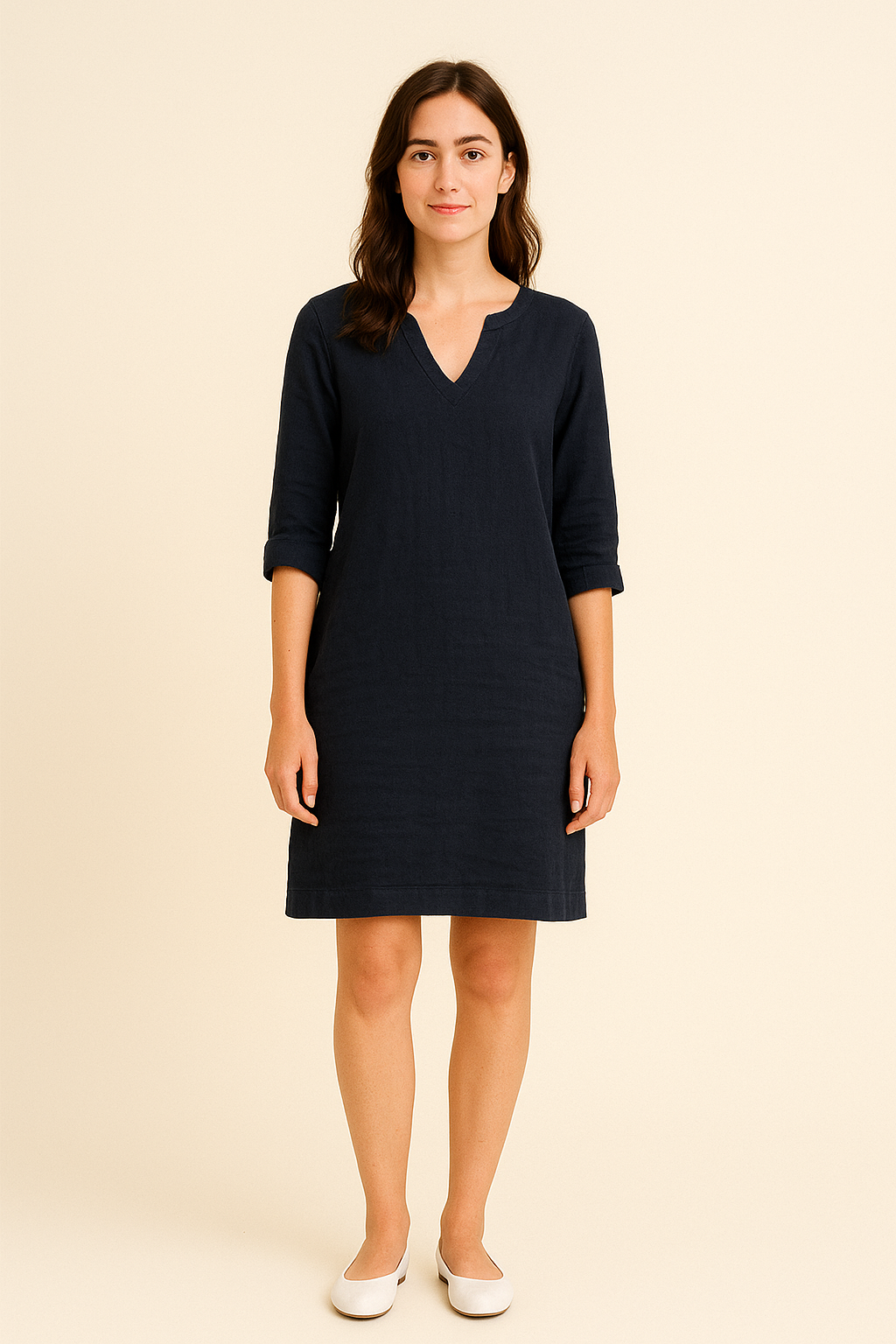 WILHELM | Damen Festliches Sommerkleid im Leinenstil mit V-Ausschnitt