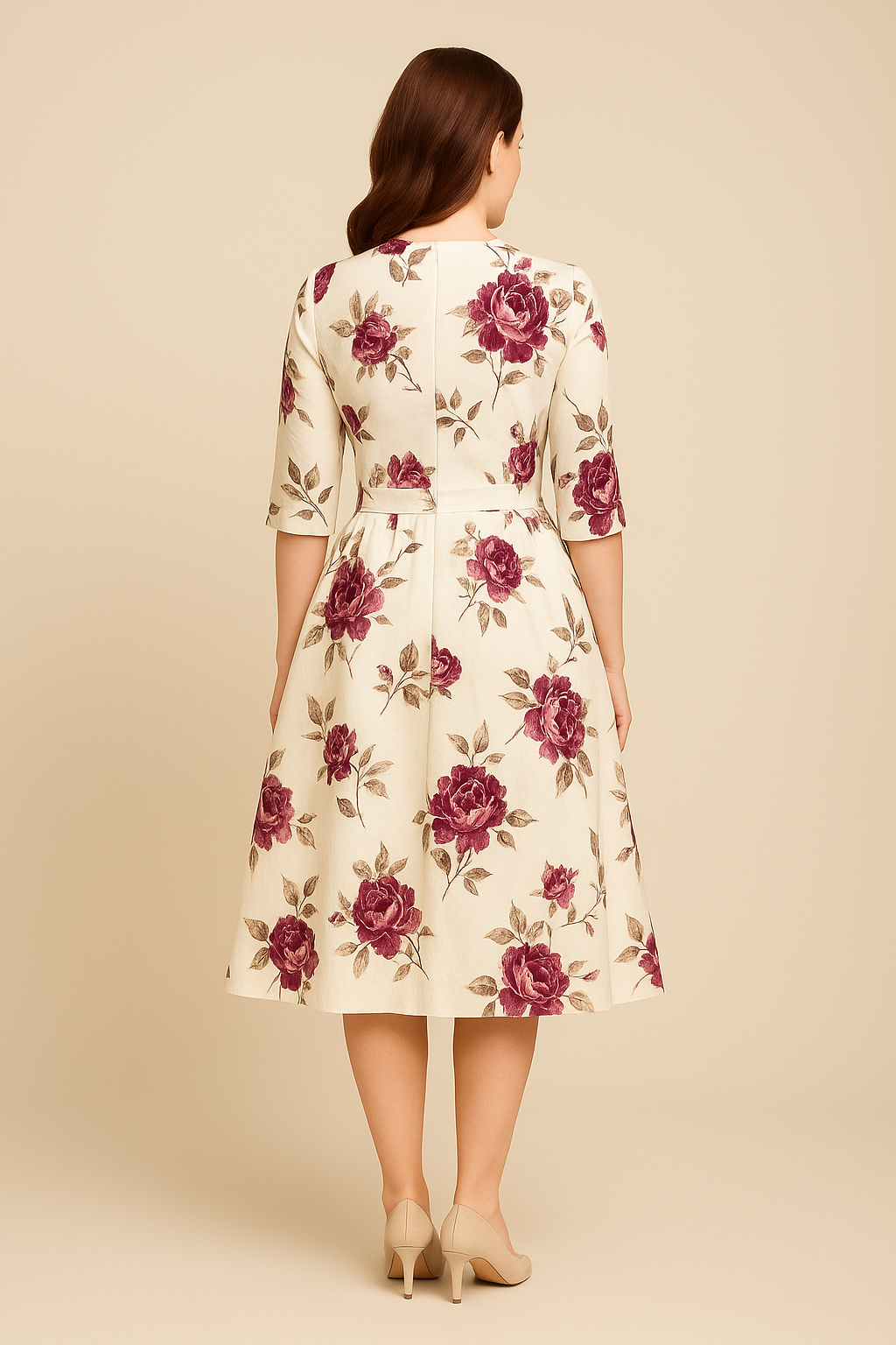 WILHELM | Damen Florales Sommerkleid mit A-Linie und 3/4-Ärmeln luftig & leicht