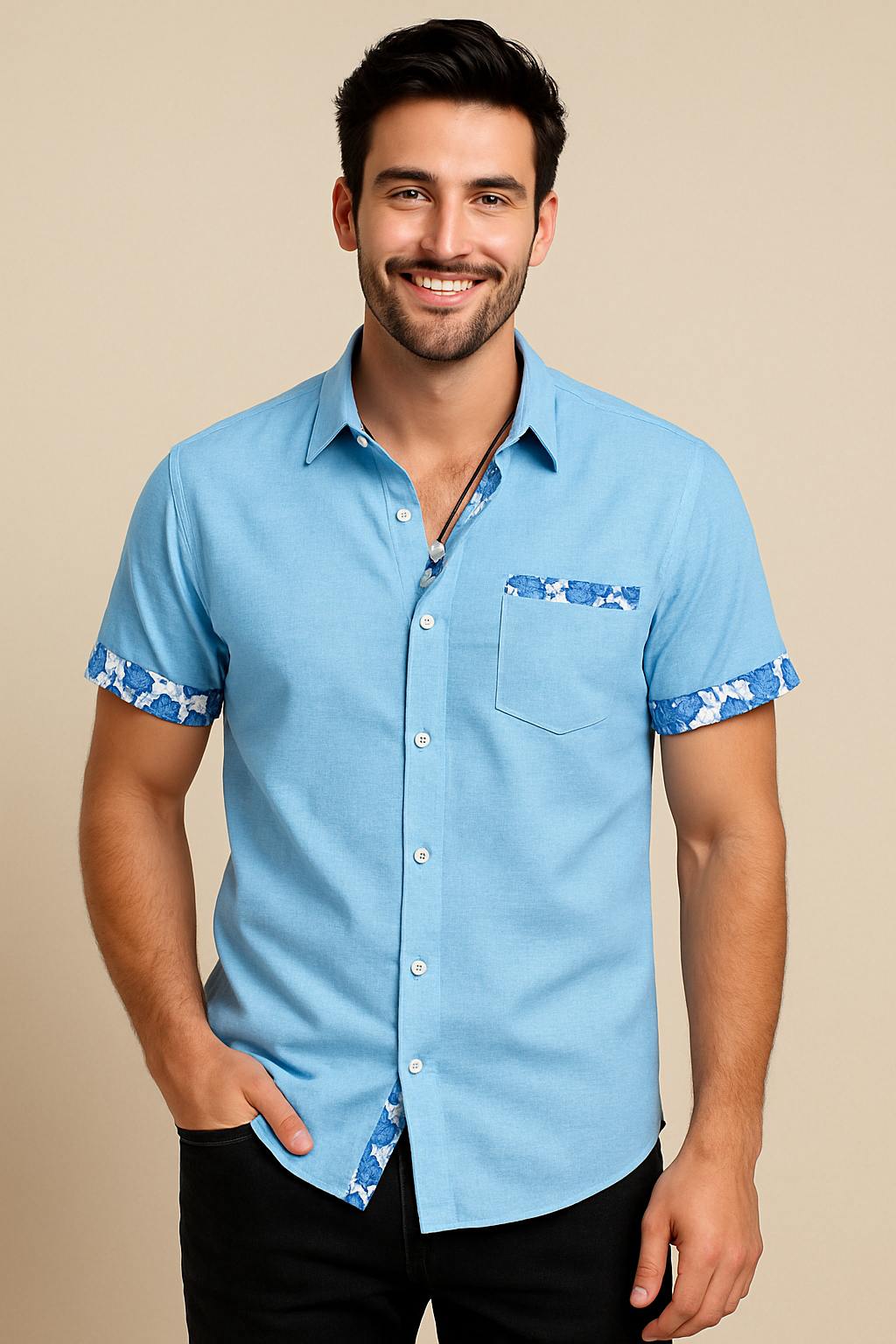 WILHELM | Herren Kurzarmhemd in Leinenoptik für Sommer und Freizeit