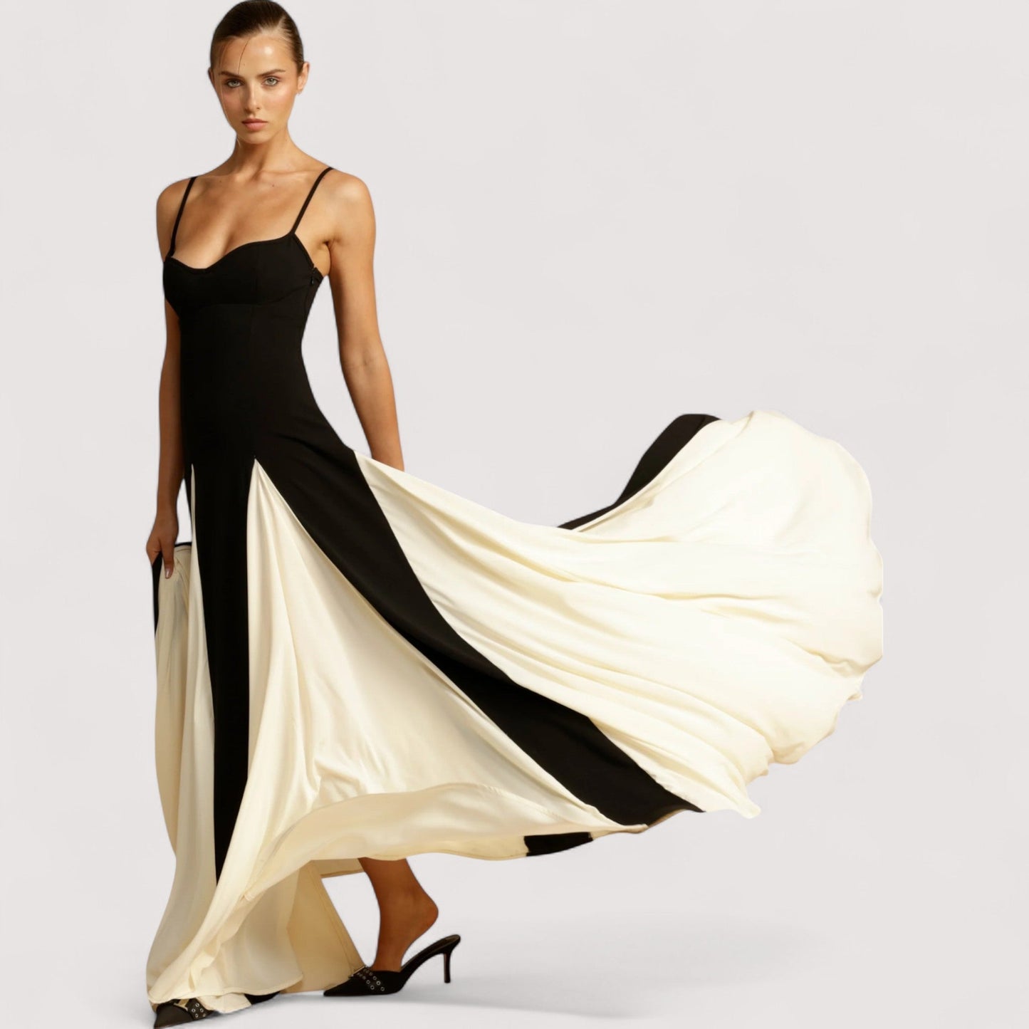 Damen Maxikleid A-Linie fließend elegant mehrteilig figurbetont Produktbeschreibung: