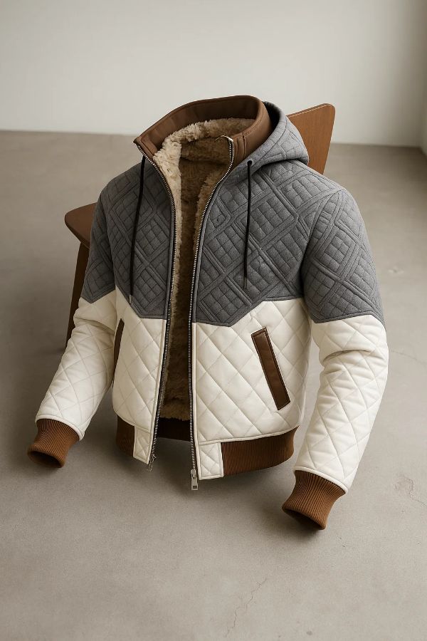 Herren Winterjacke Regular Fit Steppdesign Kunstfellfutter Kapuze Warm Winddicht Freizeit Elegant