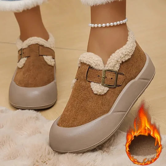 Damen Slip-On Schuhe rutschfeste gefütterte Schnalle bequem und warm