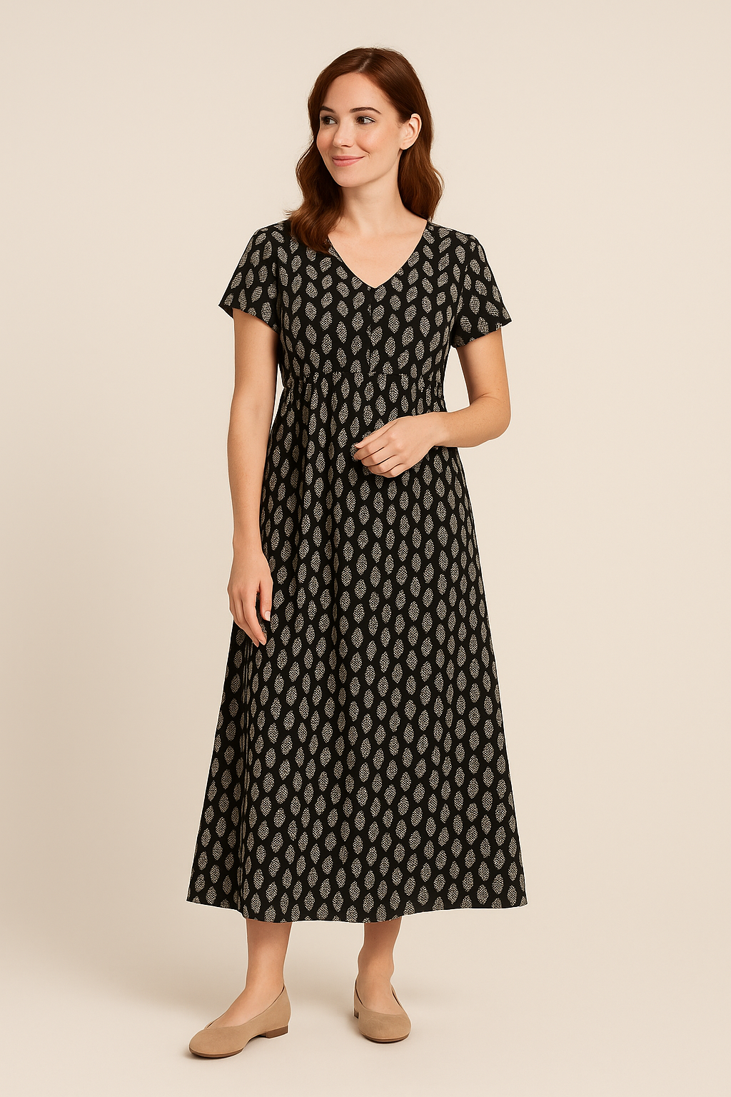 WILHELM | Damen Maxikleid mit V-Ausschnitt und Empire-Taille luftig & leicht