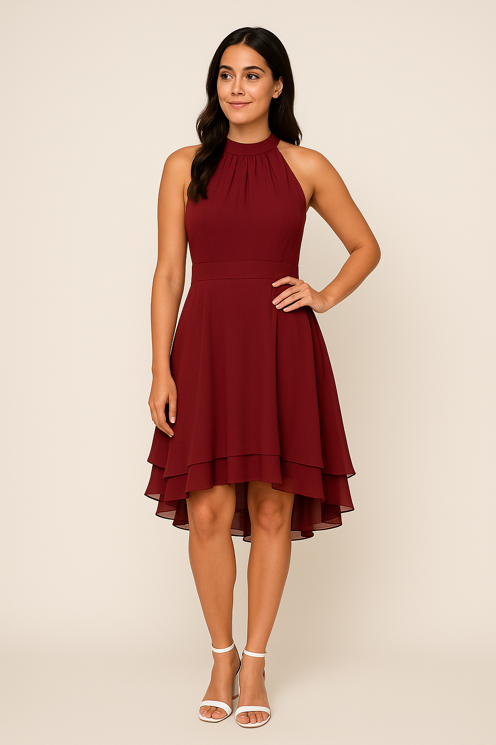 WILHELM | Damen Neckholder Kleid mit taillierter Passform und High-Low-Rock