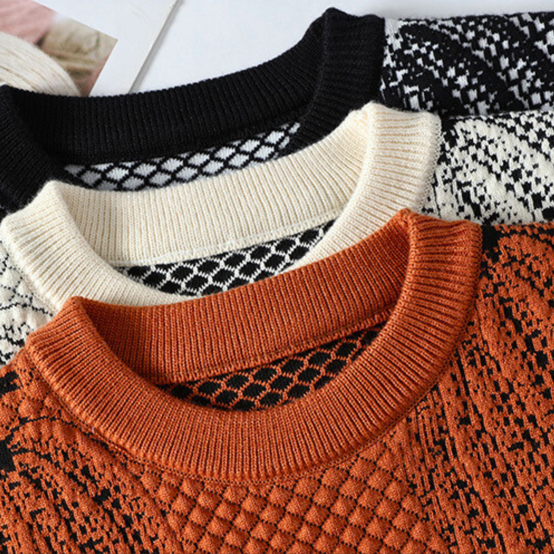 Damen Strickpullover Kürbismuster locker geschnitten warme bequeme Langarm