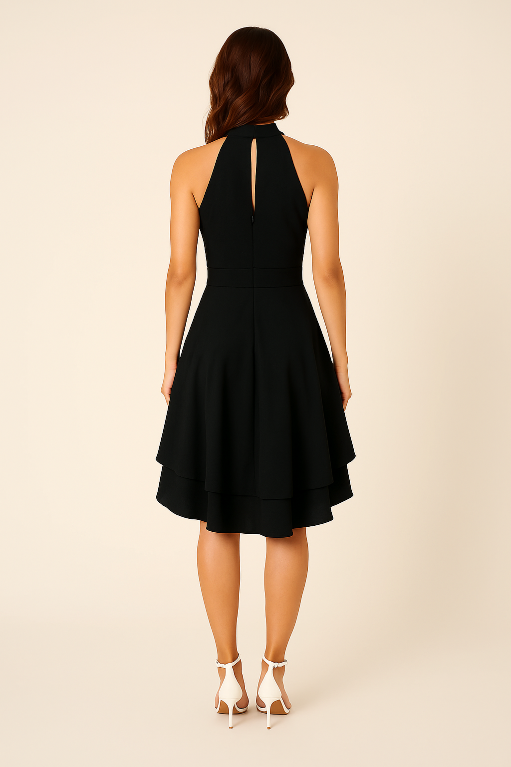 WILHELM | Damen Neckholder Kleid mit taillierter Passform und High-Low-Rock