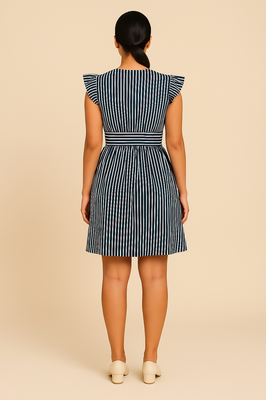 WILHELM | Damen Gestreiftes Midikleid mit Volantärmeln luftig & leicht