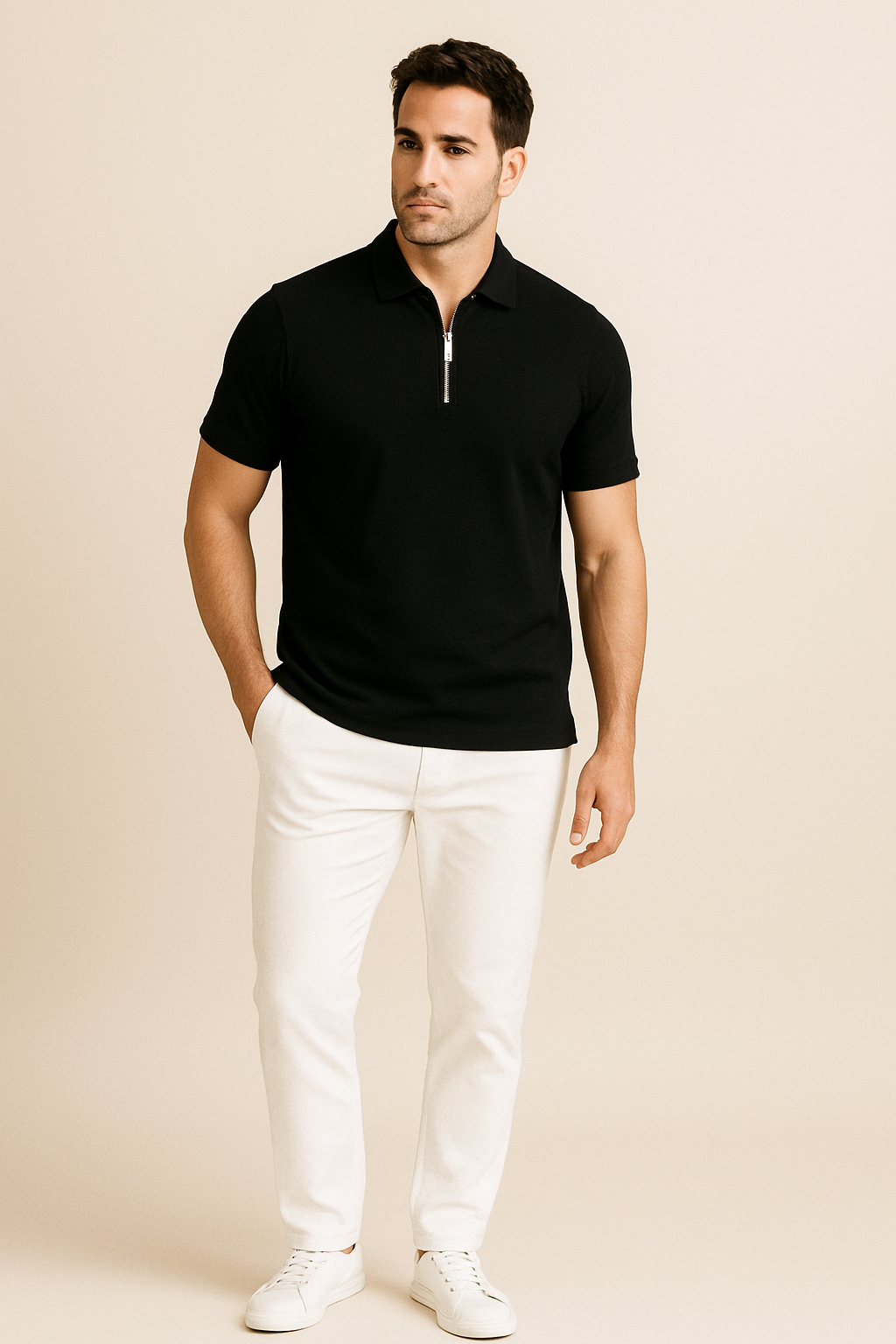 WILHELM | Herren Sommer Poloshirt mit Reißverschluss und schmaler Passform