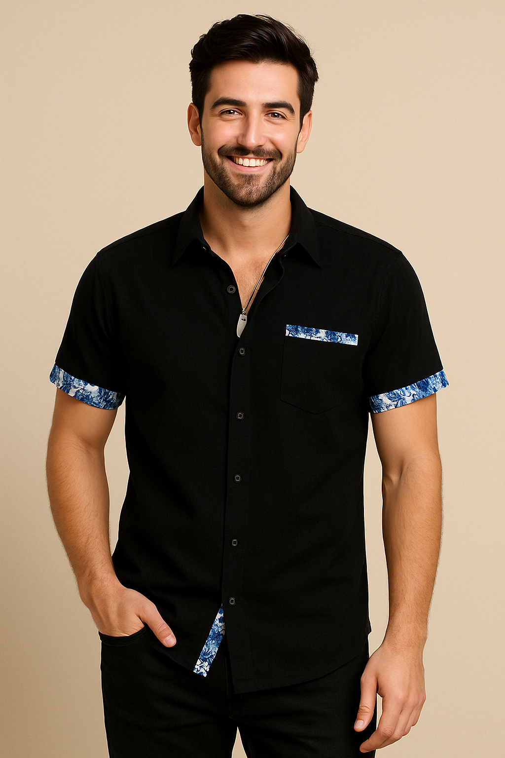 WILHELM | Herren Kurzarmhemd in Leinenoptik für Sommer und Freizeit