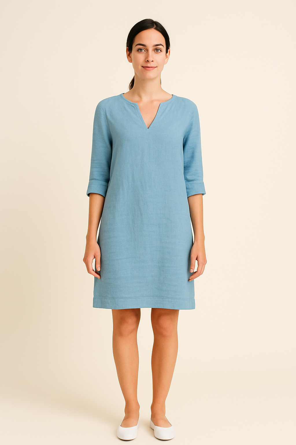 WILHELM | Damen Festliches Sommerkleid im Leinenstil mit V-Ausschnitt