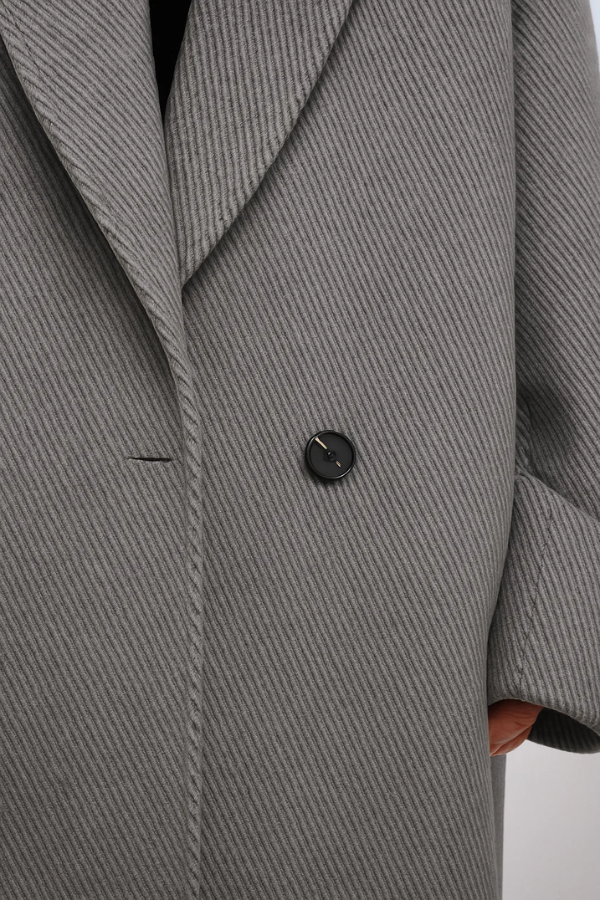 Damen Mantel Fischgrät Grau Lang Tailliert Elegant Warm Klassisch