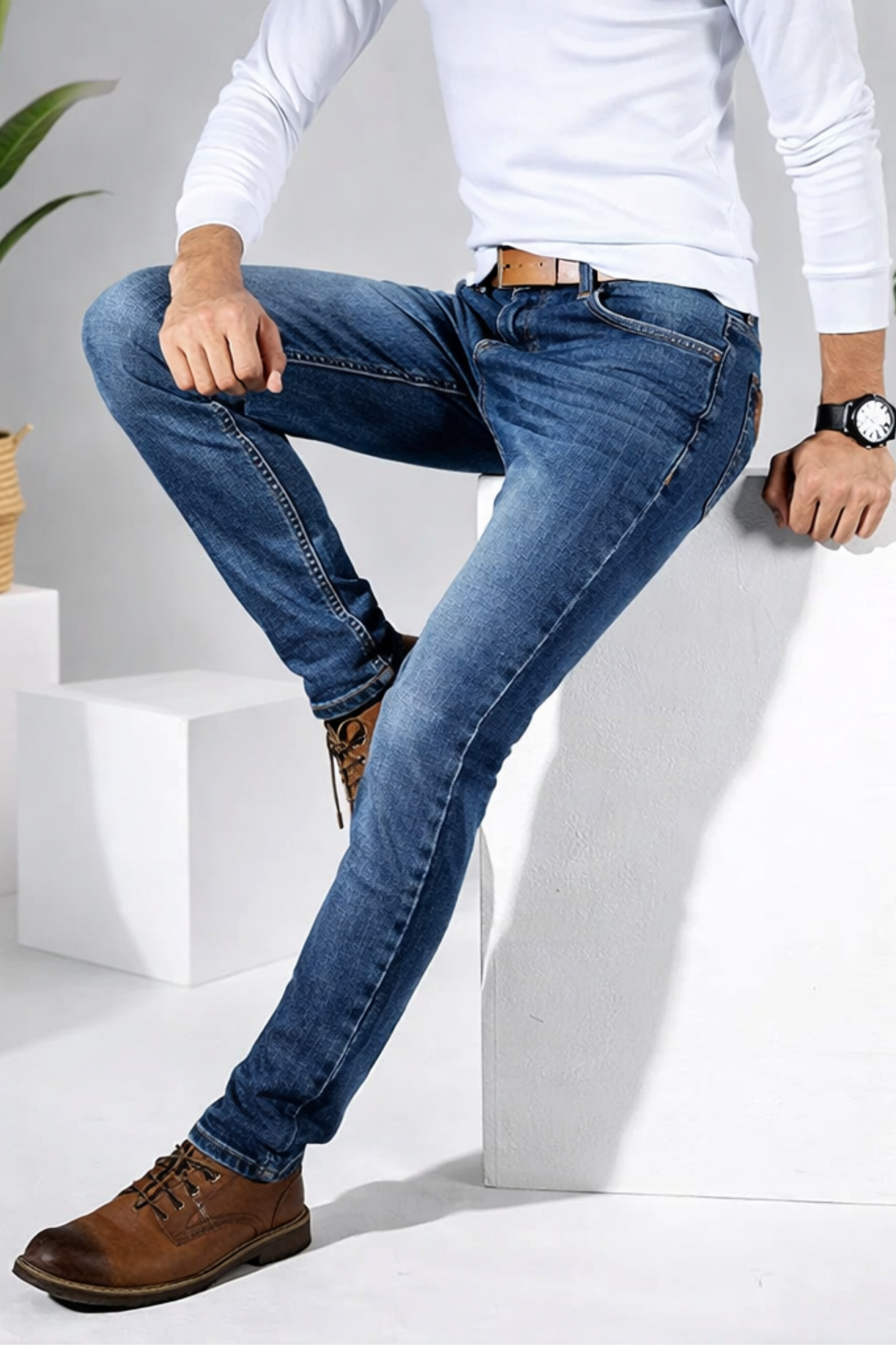 Herren Stretch Jeans konisch zulaufend flexible Passform bequemer Bund Alltag
