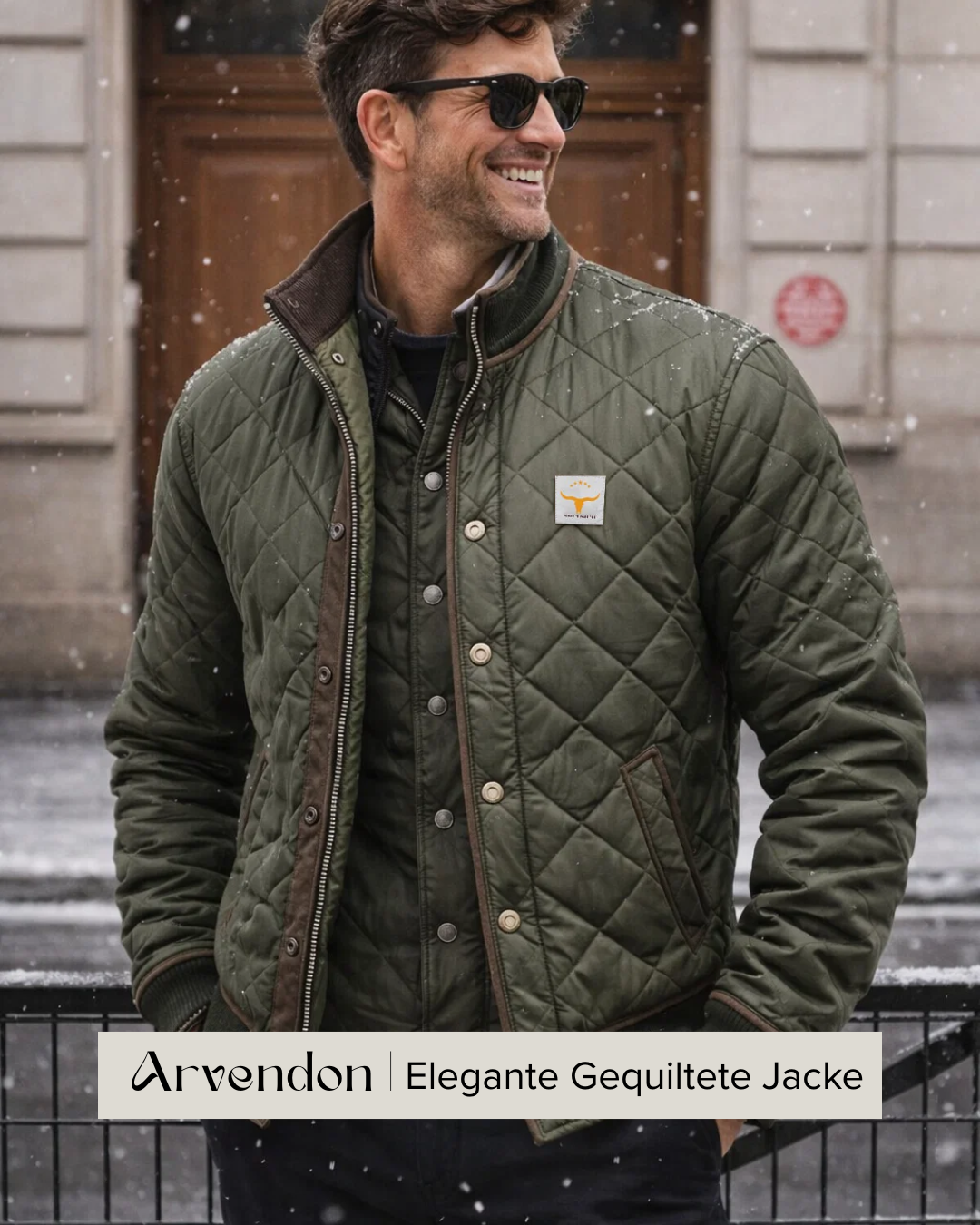 Herren Steppjacke Regular Fit Wattiert Lederdetails Casual Warm Herbst Winter Outdoor