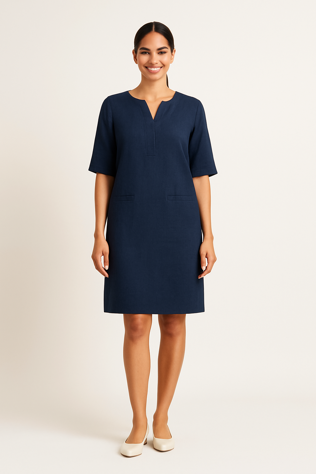 WILHELM | Sommerliches Damen Kleid in Leinenoptik mit taillierter Passform luftig & leicht