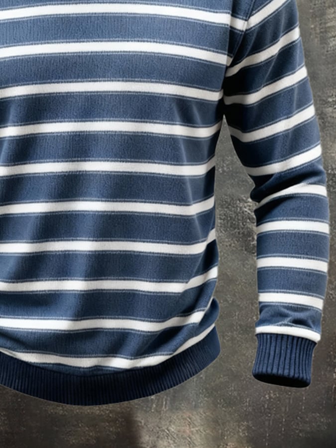Herren T-Shirt gestreift blau weiß grau reguläre Passform elastisch kurzarm