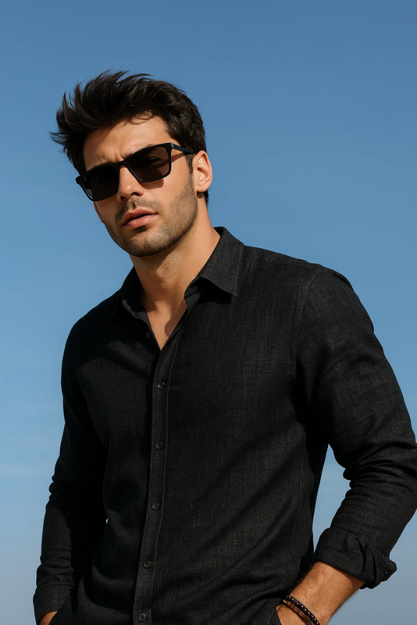 Herren Freizeithemd Leinenmischung Langarm Knopfleiste atmungsaktiv Slim Fit