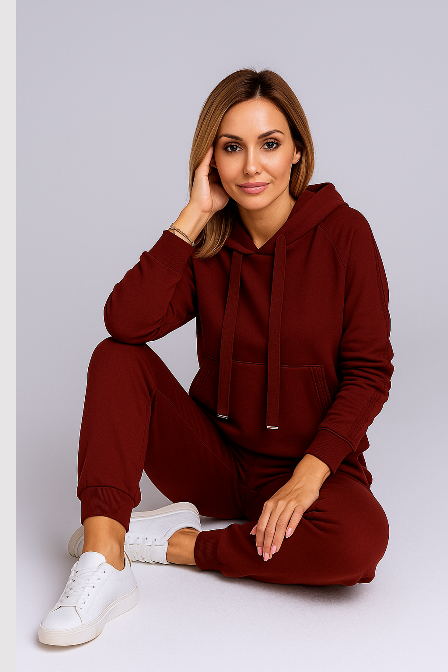 Damen Zweiteiler Regular Fit Kapuzenoberteil mit Kordelzug Hose Langarm Casual Trainingsset 2-teilig