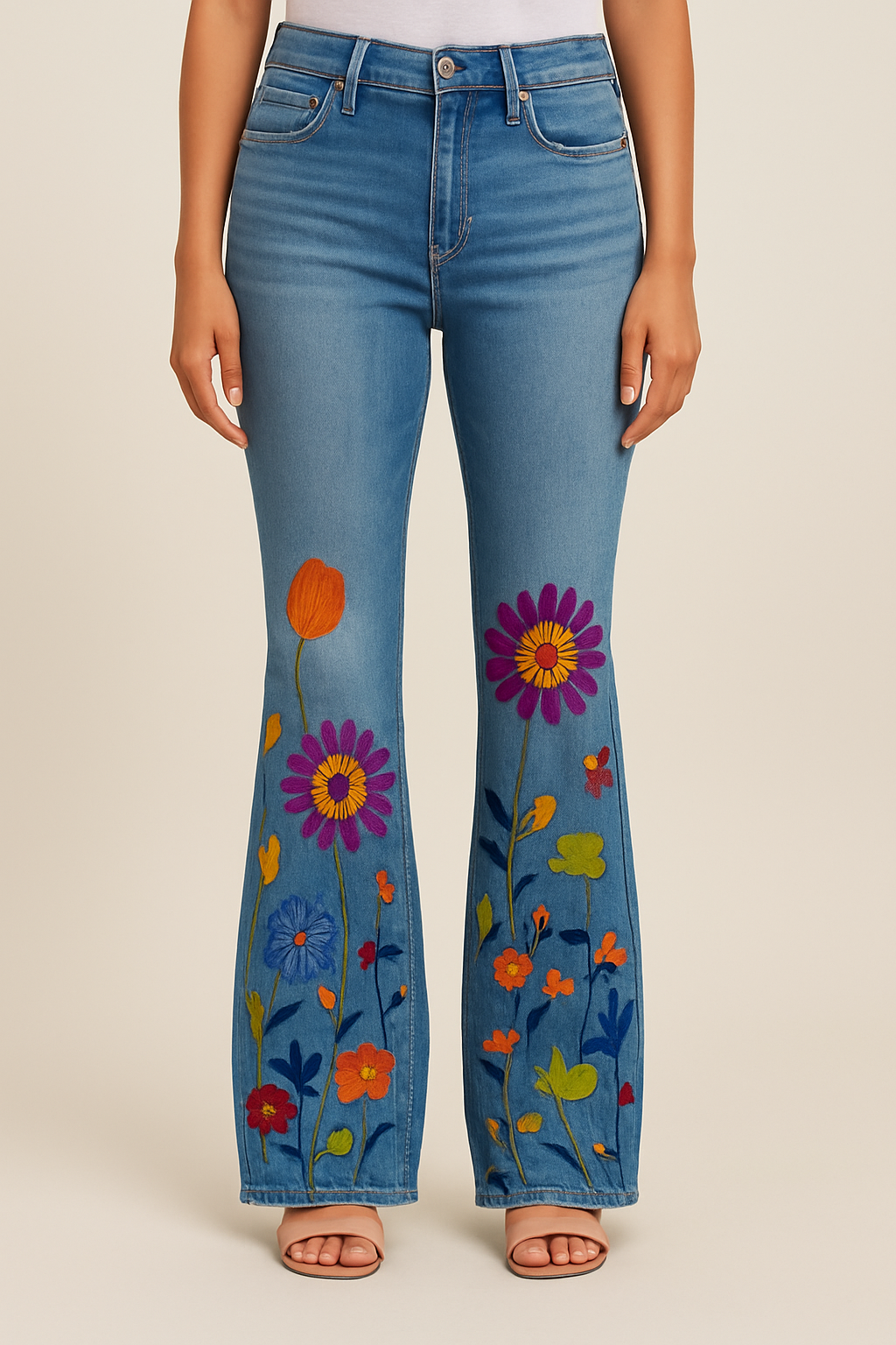 WILHELM | Damen Jeans mit Blumenmuster und hohem Bund für Arbeit & Freizeit